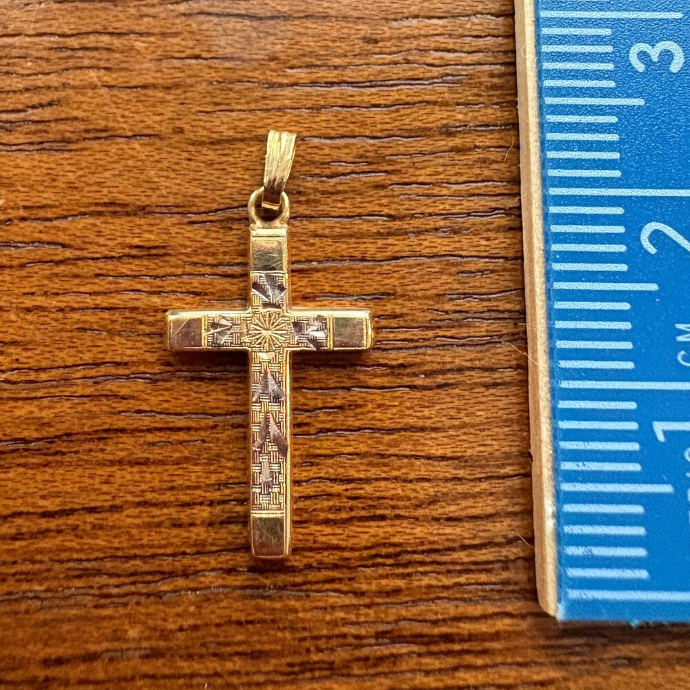 Gold Engraved Cross Charm Pendant